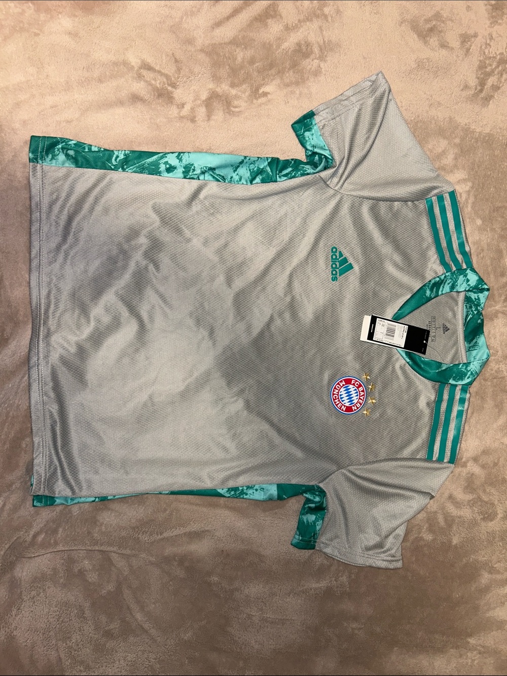FC Bayern Munchen Adidas Adipro 20 GK Jersey Gray Teal 4 Stars Size L NWT